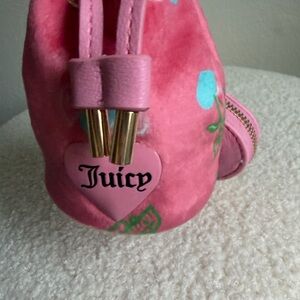 Juicy Couture Pink Suede Mini Bag with Heart Charm and Gold Accents